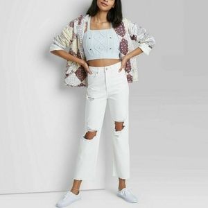 Women's Super-High Rise Distressed Cropped Straight Jeans - Wild Fable™ White 4